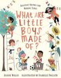 "What are little boys made of?" steht in großen Buchstaben. Verschiedene Kinder spielen in farbenfroher Umgebung.