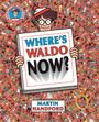 Text: "WHERE'S WALDO NOW?" Illustration von Waldo mit Brille und roter Mütze, umgeben von Menschenmenge auf rotem Hintergrund.