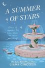 Titel: "A Summer of Stars". Frage: "What if sparks fly even when no one's watching?" Brunnen mit Pflanzen, High Heels, Mond, Sterne.