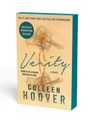„Verity“ von Colleen Hoover, ein Roman mit einer auffälligen Illustration zweier tanzender Figuren in Braun auf hellem Grund.