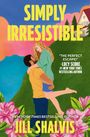 "Simply Irresistible", "The perfect escape!" - Lucy Score. Illustration: Paar, grüne Hügel, farbenfrohe Blumen, Haus.