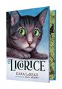 Das Cover eines Buches mit dem Titel "Licorice", geschrieben von Kara LaReau und illustriert von Kelly Murphy. Eine große Katze.