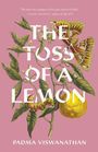 „THE TOSS OF A LEMON“, Padma Viswanathan. Illustration einer Zitrone an einem Zweig mit Schmetterlingen und Raupen.