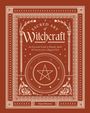 "Sacred Art of Witchcraft", Anleitung zu Ritualen. Illustration mit Pentagramm und dekorativen Mustern auf rotem Hintergrund.
