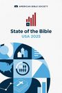 State of the Bible USA 2025. Logo oben. Illustrationen von Kirche, USA-Karte, Personen und Bibel.