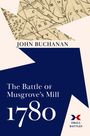 Text: "John Buchanan", "The Battle of Musgrove’s Mill 1780", "SMALL BATTLES". 
Oben eine antike Karte, unten geometrische Muster.