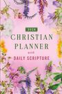 2028 Christian Planner with Daily Scripture. Bunte Blumen umranden den Text auf rosa Hintergrund.
