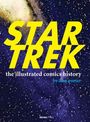 "STAR TREK" in gelb, "the illustrated comics history" in weiß, "by alan porter" in blau. Hintergrund: Sterne im All.