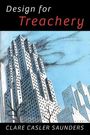 „Design for Treachery“ von Clare Casler Saunders. Illustration eines Wolkenkratzers unter blauem Himmel mit stilisierten Wolken.