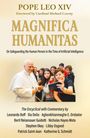 "Magnifica Humanitas": Papst trifft junge Menschen, lächelndes Gruppenfoto. Text zu KI und menschlichem Schutz.