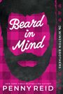 "Beard in Mind", "The Winston Brothers", "Penny Reid". Ein Bart auf pink-kariertem Hintergrund, stilisierte Darstellung.