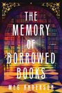 "The Memory of Borrowed Books" von Meg Anderson. Farbenfrohe Bibliotheksgänge mit Bögen und Bücherregalen.