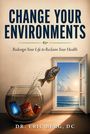 "CHANGE YOUR ENVIRONMENTS" oben. Ein Fisch springt aus einem mit Smartphone, Chips, Getränkedose gefüllten Glas zu offenem Fenster.