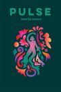 "PULSE", "maria nazos"; bunte Silhouette und florale Elemente auf dunklem Hintergrund.