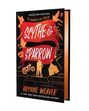 Text: "Collector's Edition", "The Ruinous Love Trilogy", "Scythe & Sparrow", "Brynne Weaver". Stilisiert mit roten und orangefarbenen Symbolen: Vögel, Motorrad, Liebespaar.