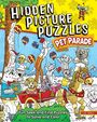 „Hidden Picture Puzzles: Pet Parade“ in großen Buchstaben. Eine fröhliche Tierparade mit einem Hund auf einem Wagen.