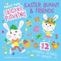 Text: "FIRST FUN STICKER PAINTING" "EASTER BUNNY & FRIENDS" "12 COLORFUL SCENES TO CREATE". Illustration von Hasen.