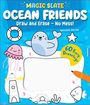 „Magic Slate: Ocean Friends“, Animationsstil mit fröhlichem Seehund, Quallen und einem Leuchtturm auf blauem Hintergrund.