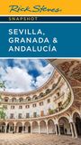 Oben: "SEVILLA, GRANADA & ANDALUCÍA". Darunter ein runder Hof mit verzierten Bögen und einem blauen Himmel.