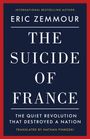 Text: "The Suicide of France" von Eric Zemmour. Dunkelblauer Hintergrund mit rotem Rand.