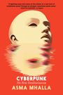 Zitat von Martin Bernier. Titel: Cyberpunk: The New Totalitarianism von Asma Mhalla. Gesicht mit digitalem Effekt.