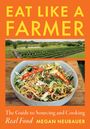 "EAT LIKE A FARMER", darunter ein Feld, darüber eine Schüssel mit Nudeln und Gemüse, "The Guide to Sourcing and Cooking Real Food".