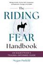 "The Riding Fear Handbook: An Equestrian's Trauma-Informed Guide" von Megan Pinfield; Silhouette eines Reiters auf einem Gehirn.