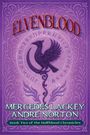 Der Text „ELVENBLOOD“ ist prominent. Purpurnes Cover mit Runen und einem Vogel in der Mitte. Darunter stehen zwei Schriftzüge.