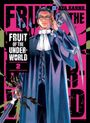 "FRUIT OF THE UNDERWORLD 2." Eine Manga-Illustration zeigt eine ernst blickende Person mit Brille und Sense vor pinkem Hintergrund.