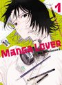 „Manga Lover“, Ko Fumimura. Eine gezeichnete Person mit Zubehör zum Zeichnen auf gelbem Punktmuster-Hintergrund.