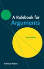 "A Rulebook for Arguments" und "Sixth Edition" in gelbem und blauem Text auf dunklem Hintergrund mit grünen und gelben Kreisen.