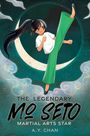 „The Legendary Mo Seto: Martial Arts Star - A.Y. Chan“. Illustration eines Mädchens im Karate-Kick vor einem Mond.