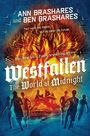 **Westfallen: The World at Midnight**. Jugendliche rennen vor einem brennenden Haus, mit Vögeln und Flammen im Hintergrund.