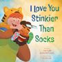 Titel: "I Love You Stinkier Than Socks". Ein Kind in einem Tigerkostüm auf den Schultern eines Mannes, beide lachen glücklich.