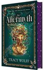 "The Aftermyth: Mythfall" und "Tracy Wolff" steht darauf. Goldene Medusa-Büste mit Schlangen, umgeben von mythischen Tieren.