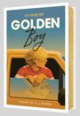"He’s the best boy! GOLDEN Boy. A novel by A. J. Symon." Illustration eines Jungen am Fenster eines Fahrzeugs.
