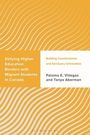 "Defying Higher Education Borders with Migrant Students in Canada. Building Counterstories and Sanctuary Universities. Paloma E. Villegas and Tanya Aberman." Wellenförmige Linien in Weiß und Orange als Hintergrundmuster.