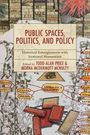 "Public Spaces, Politics, and Policy" - Buchcover mit abstrakten Zeichnungen, Textblasen und geschnittenen Grafiken.