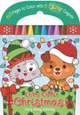 "60 Pages to Color with 8 Glitter Crayons. Let's Color Christmas! Carry-Along Coloring." Illustration von Hund und Katze.
