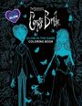 Text: "Corpse Bride", "Glow-in-the-Dark Coloring Book". Illustration zweier Figuren, umgeben von Schmetterlingen und Ranken.