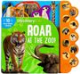 "Discovery Kids: Roar at the Zoo! 10 noisy animal sounds." Ein Tiger brüllt, daneben ein Elefant und weitere Tiere. Rechts Knöpfe mit Tierbildern.