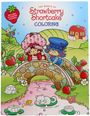 "The World of Strawberry Shortcake Coloring" steht oben. Zwei Kinder mit Hüten auf einer Brücke, umgeben von Erdbeeren.