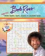 "Bob Ross", "Happy Little Word Search, Quips, Quotes and Coloring Book". Suchrätsel, gemalte Landschaft, lächelnder Mann.