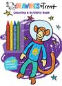 "Drawings by Trent", "Coloring & Activity Book", "With 50 stickers to color". Zeichnung eines Affen in einem Raumanzug.