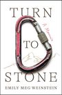 „TURN TO STONE“ und „EMILY MEG WEINSTEIN“. Ein roter Karabinerhaken mit skizzierten Bergen im Hintergrund.