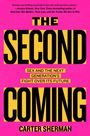 „The Second Coming“ in großer, schwarzer Schrift auf gelbem Hintergrund. Autor: Carter Sherman. Pinker Hintergrund.