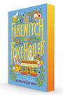 Buchtitel: "The Farewitch of Foxe Holler". Bunte Illustration mit Hexenkessel, Pflanzen und einem kleinen Geschäft.