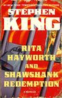 Text: Stephen King, Rita Hayworth and Shawshank Redemption. Illustration: Frau im roten Kleid hinter Gefängnisstäben.