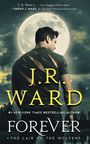 Zitat von Sarah J. Maas über J.R. Ward. Großes, gelbes "J.R. Ward" über einem Mann vor Vollmond mit zerrissenem Shirt.