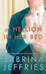 "A HELION IN HER BED", "NEW YORK TIMES BESTSELLING AUTHOR", "SABRINA JEFFRIES". Mann in historischem Anzug, rechteckiger Rahmen.